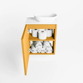 Mondiaz Fowy toiletmeubel 40cm ocher met witte waskom rechts en kraangat