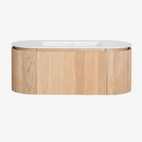Carsone Houten Badkamermeubelset Met Geïntegreerde Wastafel Natuurlijk Hout & Zonder Extra Eenheid & Spiegelloze & Zonder Kraan - Sklum