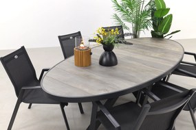 Hartman Napoli/Silva houtlook 240x115 cm. ovale tuinset - stapelbaar - 7-delig
