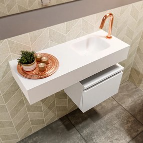 Mondiaz Andor toiletmeubel 40cm mat wit met witte wastafel 80cm rechts met kraangat