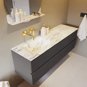 Mondiaz Vica DLux badmeubel 150cm dark grey 4 lades met wastafel glace links zonder kraangat