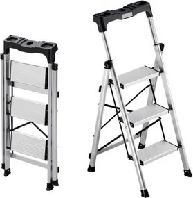 VEVOR 3-treden opvouwbare ladder met antislip treden en comfortabele handgreep, huishoudladder met een draagvermogen van 150 kg, aluminium trapladder, veiligheidsladder voor keuken, magazijn, huis en kantoor