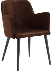 Goossens Eetkamerstoel Baltazar cognac leer met armleuning, urban industrieel