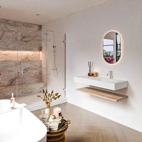Zaro Alan badmeubel 110cm met planchet washed oak en vrijhangende wastafel cloud rechts 1 kraangat talc