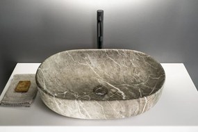 Sapho Rondane keramische waskom 60x42cm bruin marmer