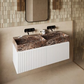 Fontana Dark Emperador badmeubel 120cm mat wit met ribbelfront zonder kraangaten