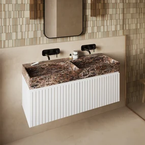 Fontana Dark Emperador badmeubel 120cm mat wit met ribbelfront zonder kraangaten
