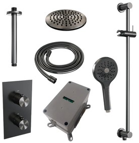 Brauer Gunmetal Edition complete inbouw regendouche met 3 standen handdouche, plafondarm, glijstang en hoofddouche 20cm set 47 gunmetal geborsteld PVD