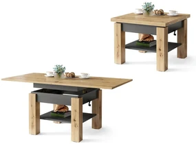 CLEO artisan eiken/antraciet, uitschuifbare salontafel