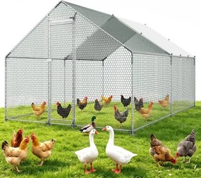VEVOR kippenhok 3x4x2 m, inloopren met overkapping, kippenhok met torendak en veiligheidsslot, eenden- en konijnenhok, pluimveeverblijf voor achtertuin, boerderij of erf