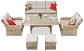 Toledo Apetito 5 beige technorattan set met Garden Point poefs