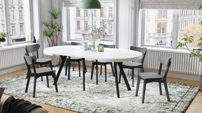 EXPANSO Wit mat/zwarte poten - GROTE RONDE TAFEL Ø110 UITBREIDBAAR TOT 310 cm met Y-POTEN LOFT/INDUSTRIAL