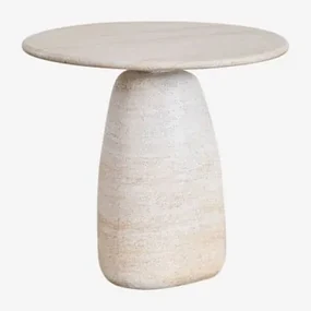 Ronde Bijzettafel In Travertin-look Cement Grebik B - Sklum