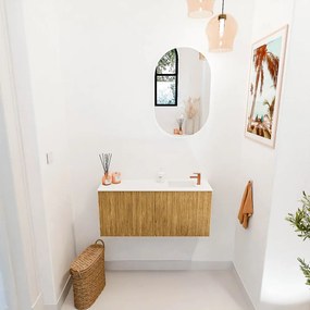 Mondiaz Joya 90cm toiletmeubel oak met wastafel faye rechts 1 kraangat talc