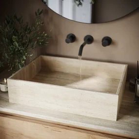 Fontana White Travertin warm eiken wastafelmeubel 120cm met toppaneel en rechthoekige waskommen
