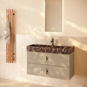 Muebles Murcia badmeubel ribbelfront 100cm macchiato met Dark Emperador wastafel met kraangat