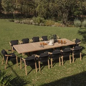 Rechthoekige Uitschuifbare Tafel 200-260-320x100 Cm En 12 Tuinstoelen Met Armleuningen Van Acaciahout Dubai Stof Grijs – Grafiet & Rustiek Acaciabruin