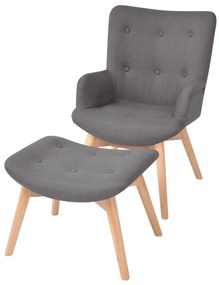 vidaXL Fauteuil met voetenbankje stof grijs