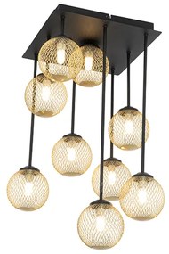 Art Deco plafondlamp zwart met goud 9-lichts - Athens Wire Landelijk G9 rond Binnenverlichting Lamp