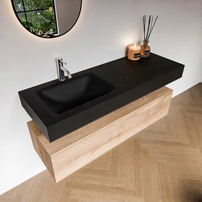 Zaro Alan badmeubel 130cm washed oak 1 lade met vrijhangende wastafel cloud links 1 kraangat urban