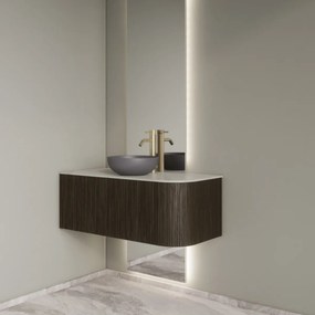 Gliss Design Alluro badmeubel ribbelfront met ronding rechts 100cm charcoal en wit marmer toppaneel