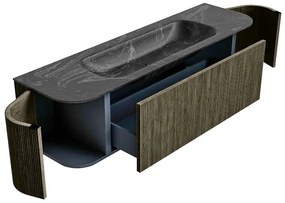 Mondiaz Kurve-dlux 160cm badmeubel ronding links/rechts shadow met 1 lade en 2 deuren en wastafel big medium midden zonder kraangat lava