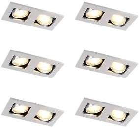 Set van 6 Inbouwspot aluminium rechthoekig 2-lichts - Qure GU10 Binnenverlichting Lamp