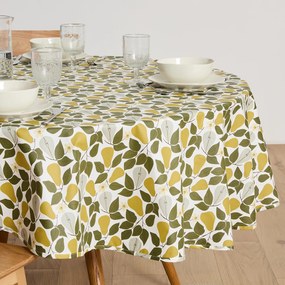 Rond tafelkleed met print, van soepel gecoat katoen, VINTAGE PEAR