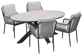 Garden Impressions Stevie tuinset 5-delig taupe - Tulli tuintafel 180x115 cm - light teak vironwood