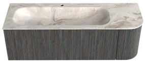 Mondiaz Kurve-dlux 135cm badmeubel ronding rechts shadow met 1 lade en deur en wastafel big medium kraangat links frappe