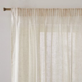 Glasgordijn van polyester en linnen met aangerimpelde bies en golf, Aron