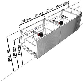 Mondiaz Kurve 155cm badmeubel ronding rechts walnut met 2 lades en 1 deur en wastafel cloud dubbel/links zonder kraangat urban