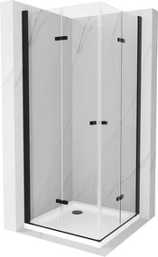 Mexen Lima Duo opvouwbare douchecabine 80 x 80 cm, transparant, zwart + Flat douchebak - 856-080-080-70-02-4010B