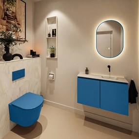 Mondiaz Ture DLux toiletmeubel 80cm jeans met wastafel ostra rechts zonder kraangat