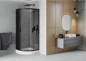 Mexen Rio halfronde douchecabine 80 x 80 cm, grafiet, zwart + douchebak, wit - 863-080-080-70-40-4710