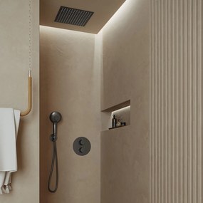 Saniclear Cube inbouw regendouche rond met inbouw douchekop 30x30cm en 2 standen handdouche verouderd ijzer - gunmetal