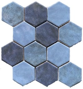 Terre d'Azur Hexagonale Mosaic wandtegel 28x30cm blauw