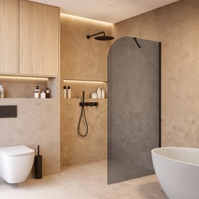 Saniclear Dawn afgeronde inloopdouche 100cm mat zwart met rookglas