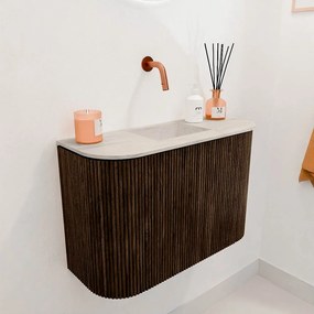 Mondiaz Joya DLux 65cm toiletmeubel ronding links/rechts walnut met wastafel faye midden zonder kraangat ostra