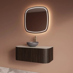 Gliss Design Alluro badmeubel ribbelfront met ronding links/rechts 100cm ebony en wit marmer toppaneel