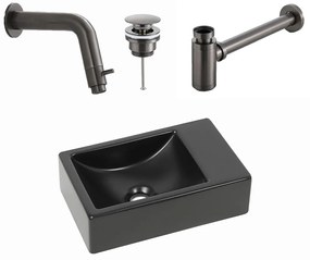 Plieger Houston fonteinset met zwarte fontein rechts en gunmetal inbouwkraan