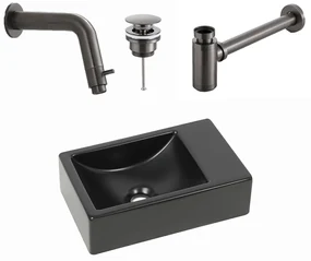 Plieger Houston fonteinset met zwarte fontein rechts en gunmetal inbouwkraan