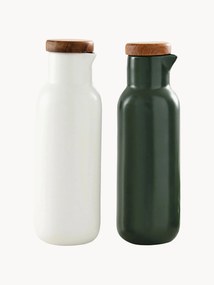 Azijn- en olie-dispenser Essentials van porselein en acaciahout, set van 2