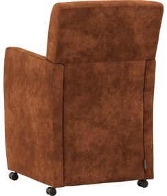 Goossens Eetkamerstoel Oliver cognac microvezel met armleuning en met wielen, stijlvol landelijk