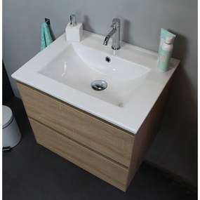 Basic Line Bella Badkamermeubelset - 60x55x46cm - 1 wasbak - Keramiek - Wit - 1 kraangat - Zonder spiegel - MDF Eiken SWGA60EIP1