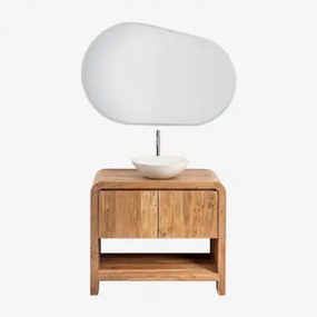 Vacry Houten Badkamermeubelset Acacia Bruin & Rond Cement Wit Ø40 Cm Zavion & Ovaal Led En Anticondens 100x80 Cm Riben & Geborsteld Grijs ↑30 Cm Met A