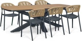 Tuinset 6 personen 220 cm Kunststof Grijs Domani Furniture Toscano/Camila