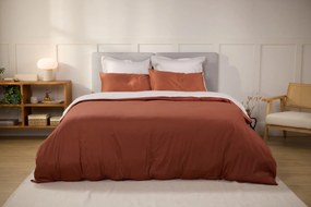 Emma Satijn Dekbedovertrek 240x220 cm Terracotta&Licht Grijs
