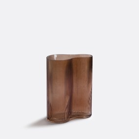 Vaas in geribbeld smoked glas H21 cm, Anija