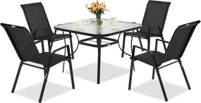 Modena/Bitonto metalen tuinmeubelen voor 4 personen met Garden Point vierkante tafel zwart